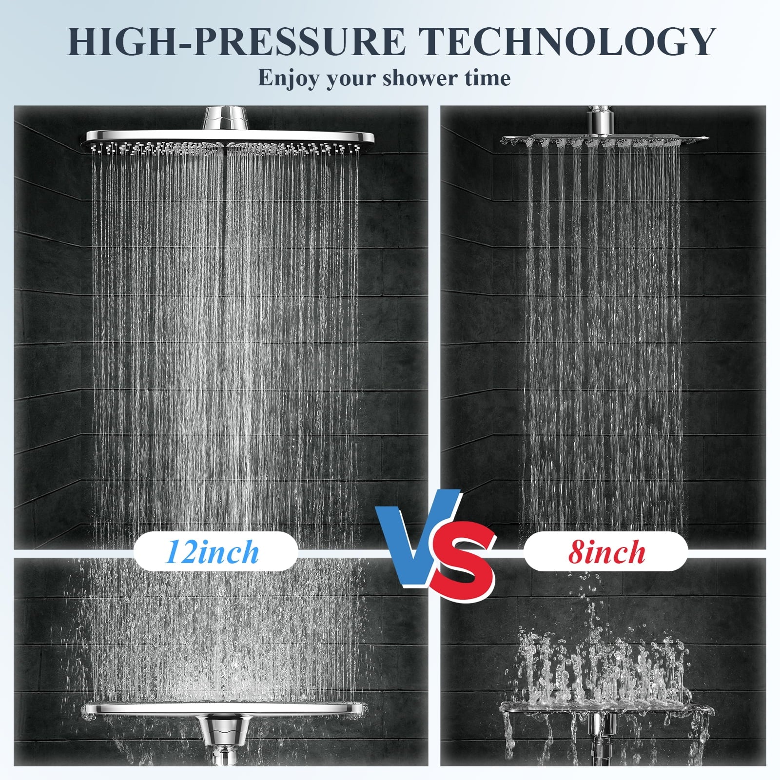 12 Inch High Pressure Rain Shower Head Combo with Adjustable Extension Arm - Wide Rainfall & 5 Spray Handheld Showerhead - Dual Anti-Clog Nozzles for Ultimate Shower Experience, Silver Chrome