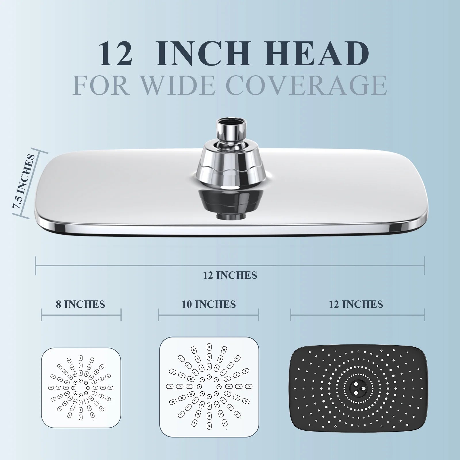 12 Inch High Pressure Rain Shower Head Combo with Adjustable Extension Arm - Wide Rainfall & 5 Spray Handheld Showerhead - Dual Anti-Clog Nozzles for Ultimate Shower Experience, Silver Chrome