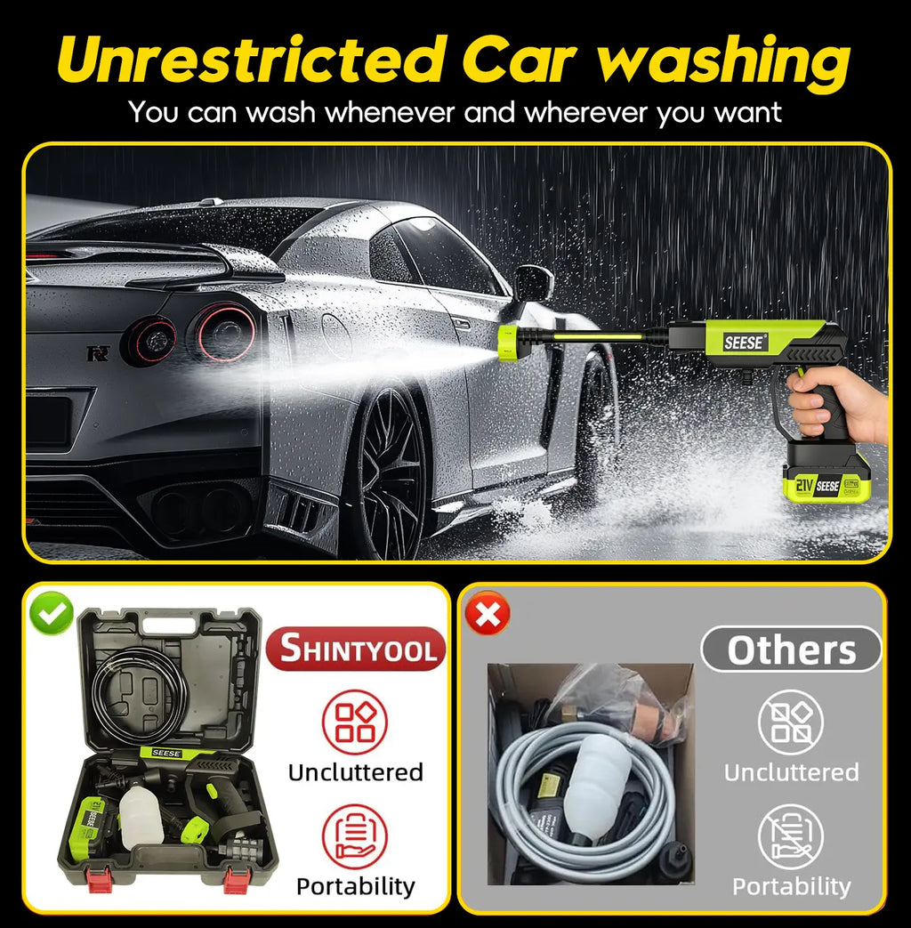 SEESE Cordless Pressure Washer with Single Port Charger Base - Portable Cleaning Solution for Automotive, Home, and Garden Use