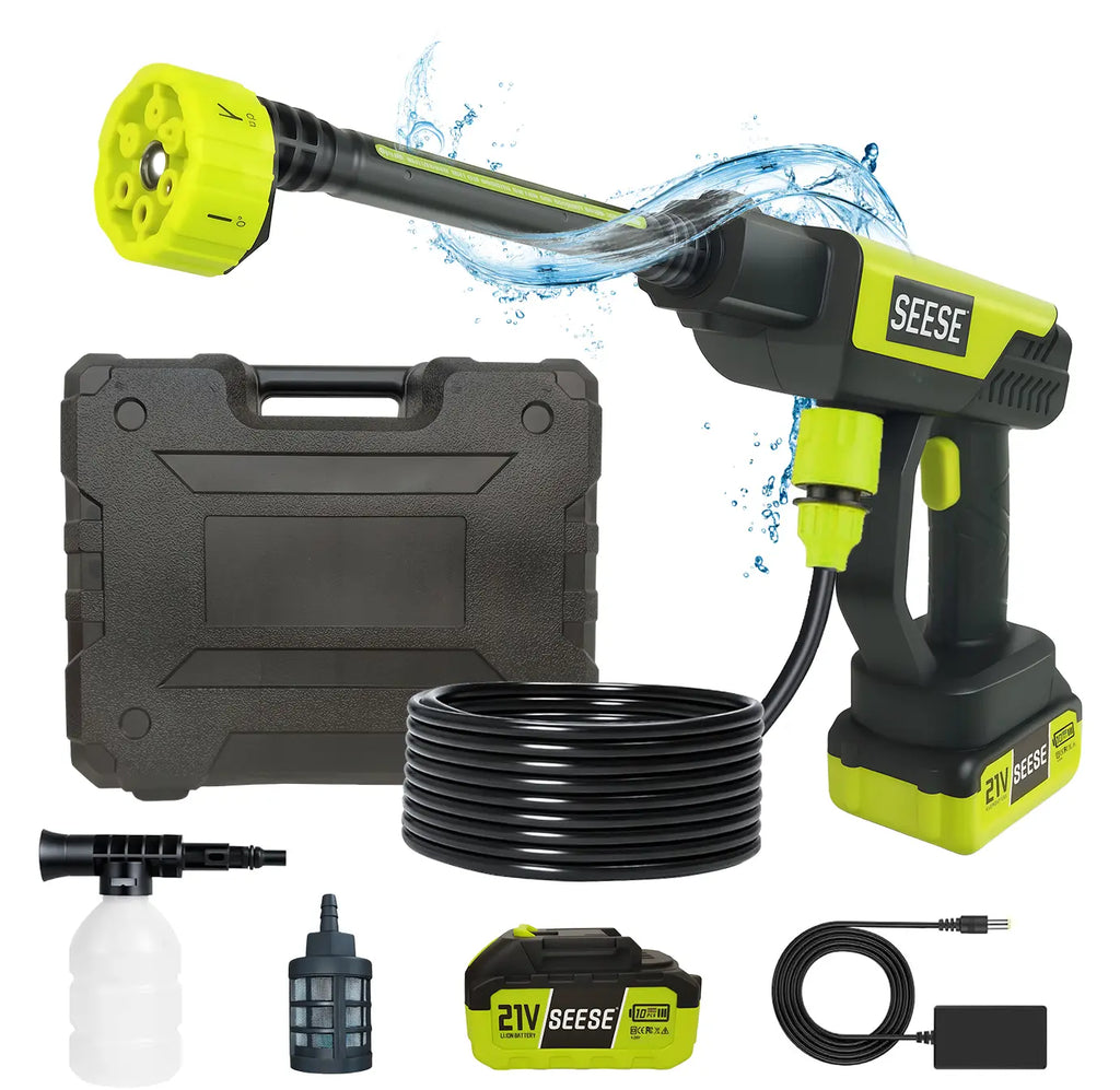 SEESE Cordless Pressure Washer with Single Port Charger Base - Portable Cleaning Solution for Automotive, Home, and Garden Use