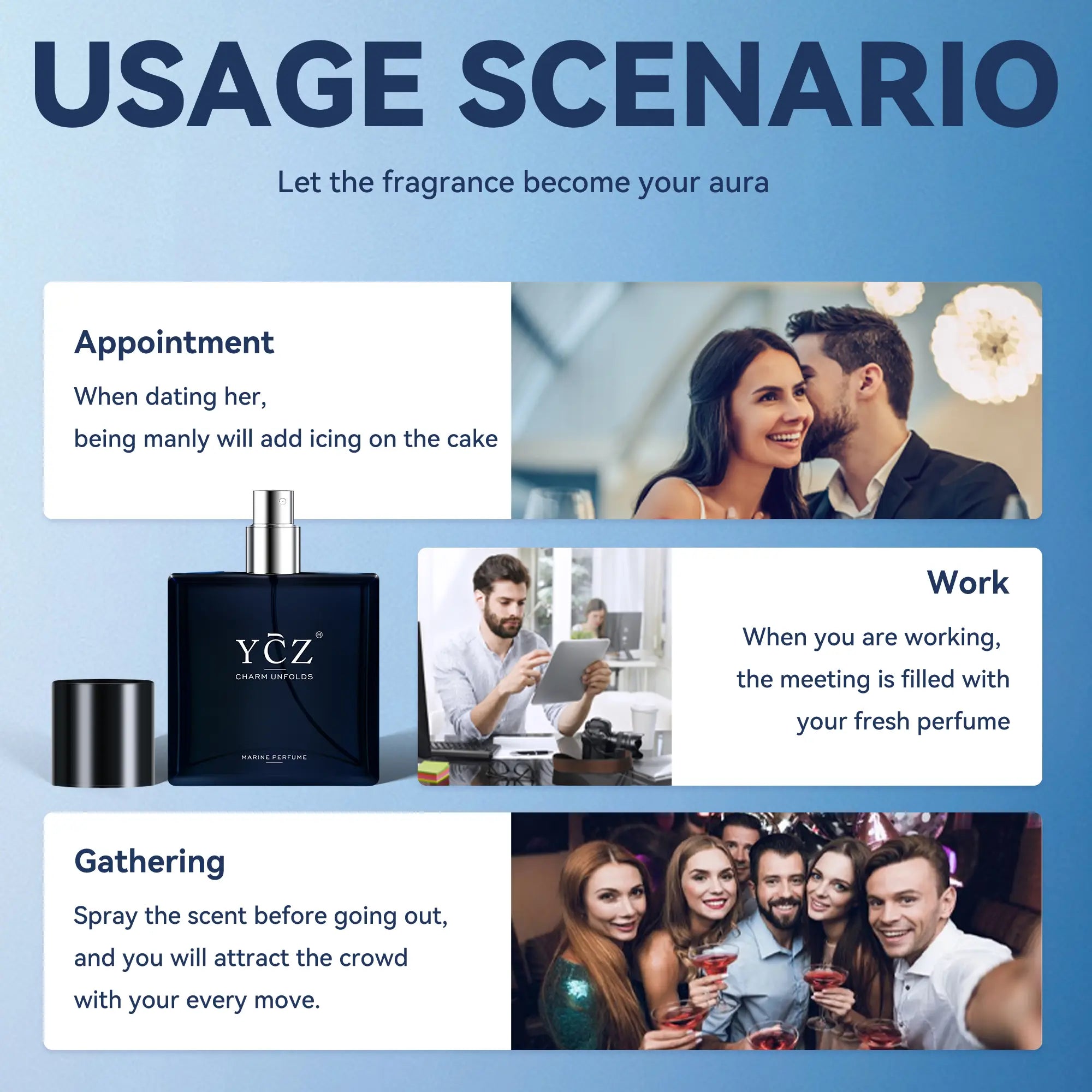 YCZ Midnight Marine Eau De Parfum 50ml Unisex | Luxurious Aromatic Aquatic Woody Fragrance with Bergamot, Coconut, and Amber | Long-Lasting Arabian Scent for Men and Women | Premium Gift Option