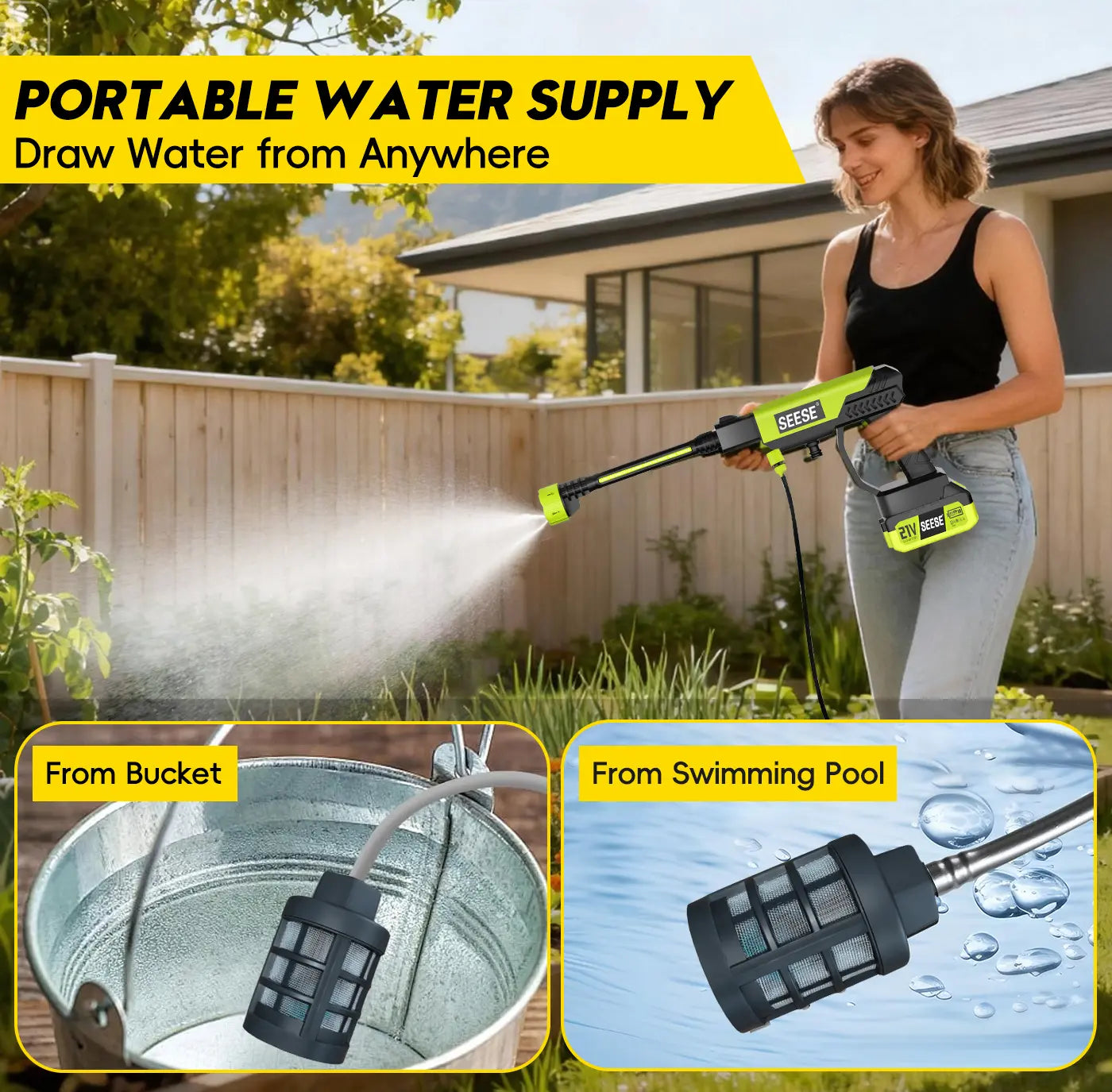 SEESE Cordless Pressure Washer with Single Port Charger Base - Portable Cleaning Solution for Automotive, Home, and Garden Use