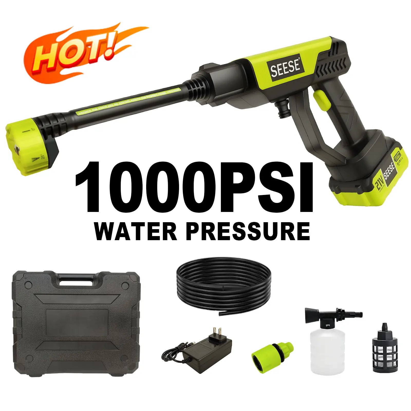 SEESE Cordless Pressure Washer with Single Port Charger Base - Portable Cleaning Solution for Automotive, Home, and Garden Use